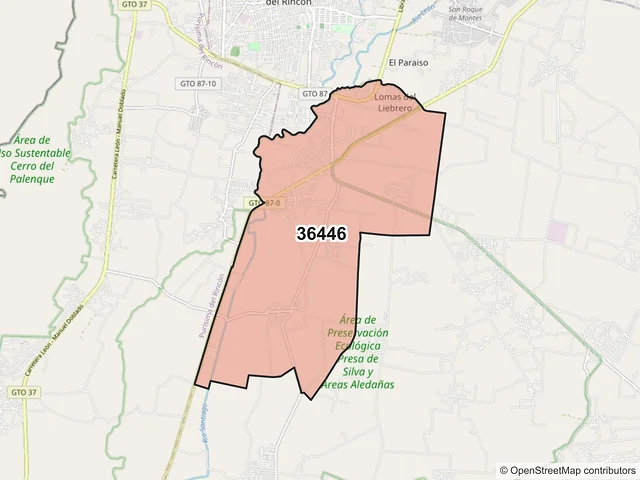Mapa del código postal 36446, San Francisco del Rincón, Guanajuato