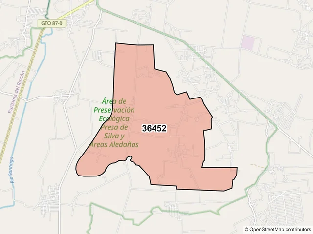 Mapa del código postal 36452, San Francisco del Rincón, Guanajuato