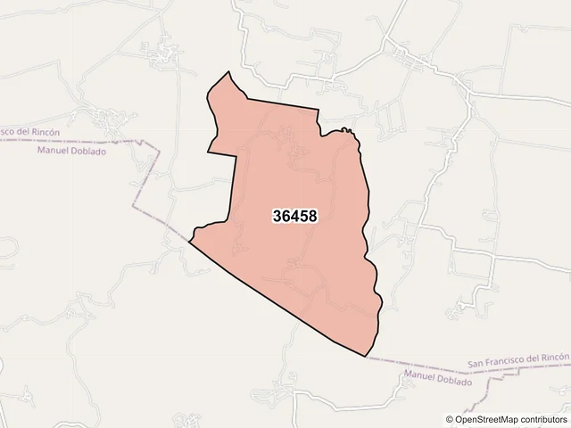 Mapa del código postal 36458, San Francisco del Rincón, Guanajuato