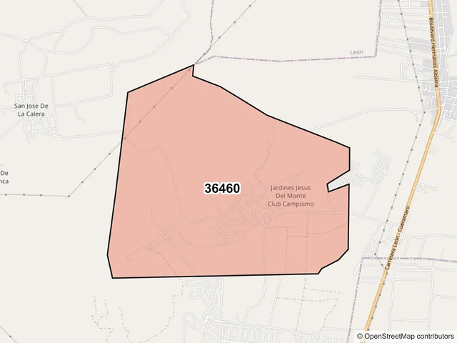 Mapa del código postal 36460, San Francisco del Rincón, Guanajuato
