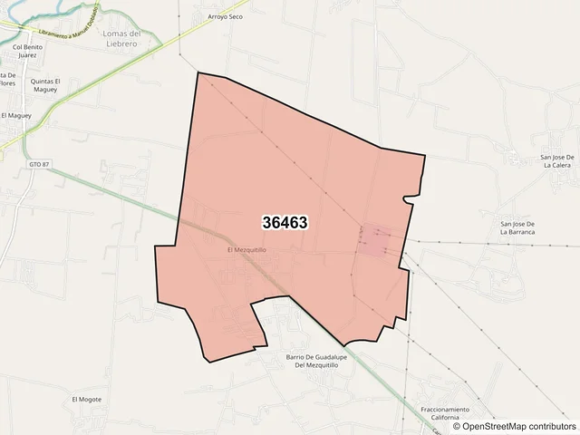 Mapa del código postal 36463, San Francisco del Rincón, Guanajuato