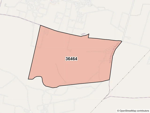 Mapa del código postal 36464, San Francisco del Rincón, Guanajuato