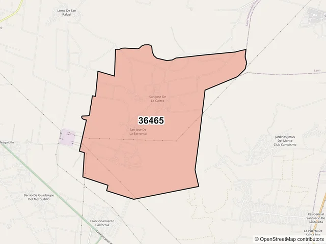 Mapa del código postal 36465, San Francisco del Rincón, Guanajuato