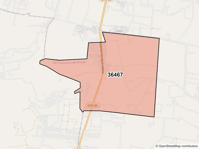 Mapa del código postal 36467, San Francisco del Rincón, Guanajuato