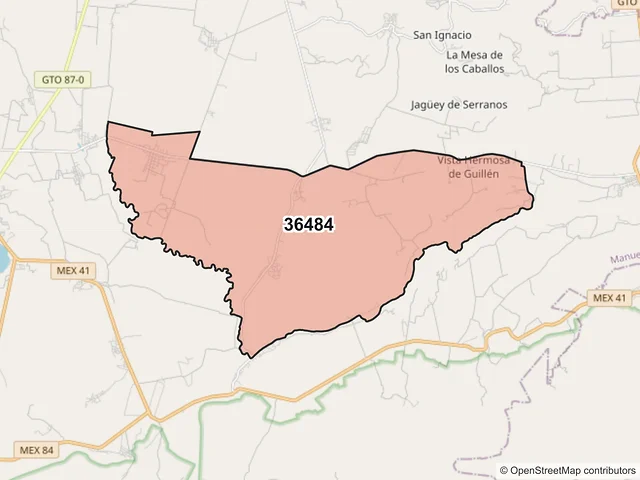 Mapa del código postal 36484, Manuel Doblado, Guanajuato