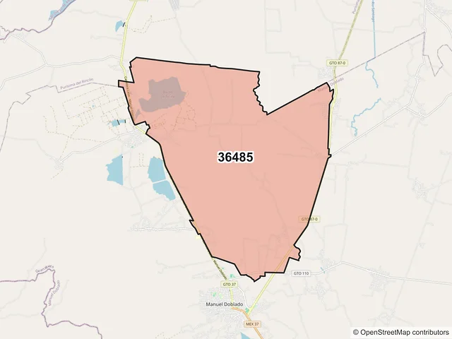 Mapa del código postal 36485, Manuel Doblado, Guanajuato