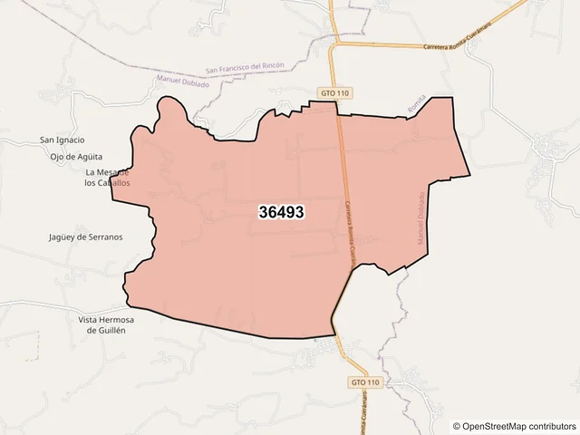 Mapa del código postal 36493, Manuel Doblado, Guanajuato