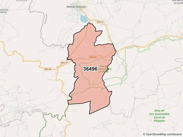 Mapa del código postal 36496, Manuel Doblado, Guanajuato