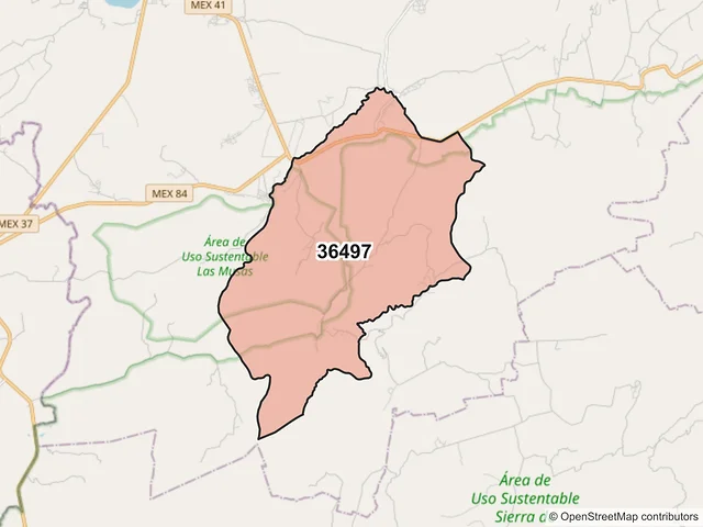 Mapa del código postal 36497, Manuel Doblado, Guanajuato