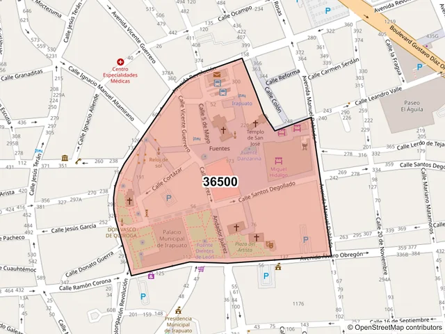Mapa del código postal 36500, Irapuato, Guanajuato