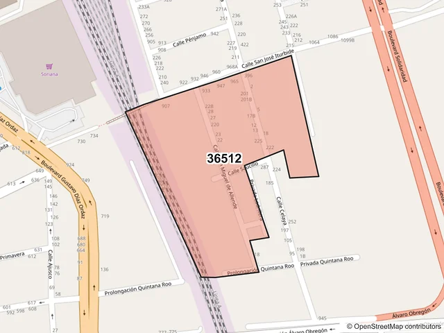 Mapa del código postal 36512, Irapuato, Guanajuato