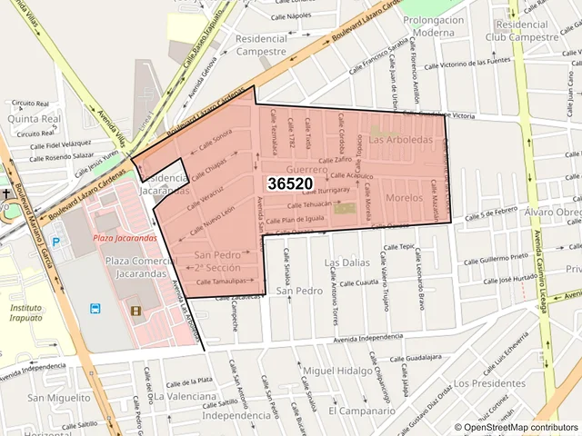 Mapa del código postal 36520, Irapuato, Guanajuato