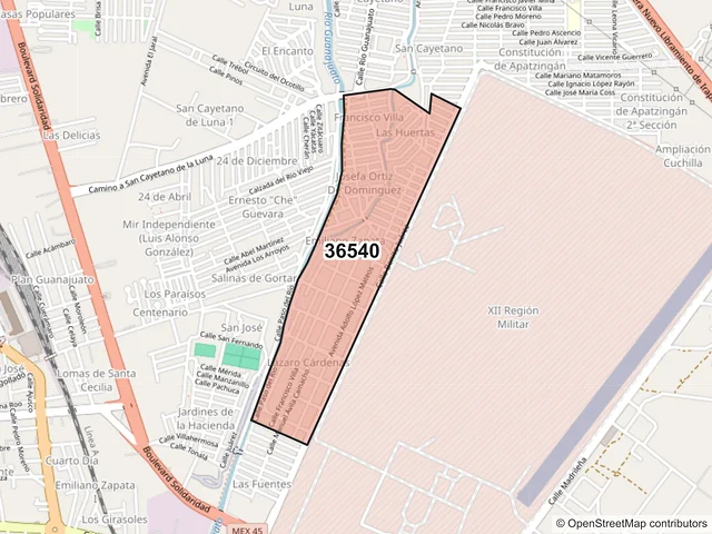 Mapa del código postal 36540, Irapuato, Guanajuato