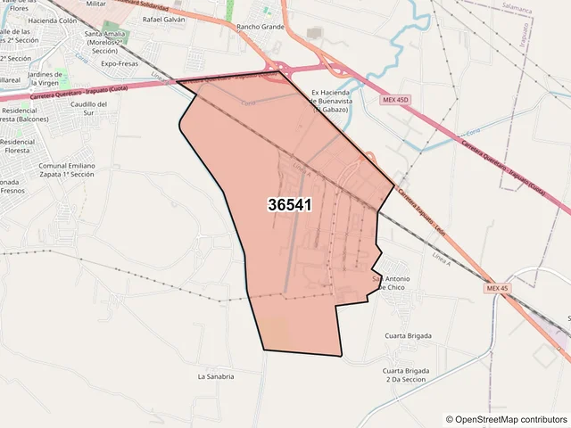 Mapa del código postal 36541, Irapuato, Guanajuato