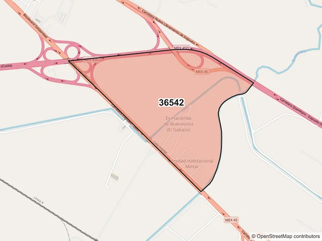 Mapa del código postal 36542, Irapuato, Guanajuato