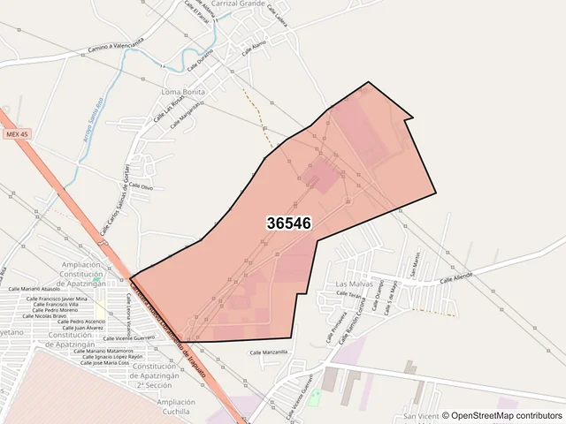 Mapa del código postal 36546, Irapuato, Guanajuato