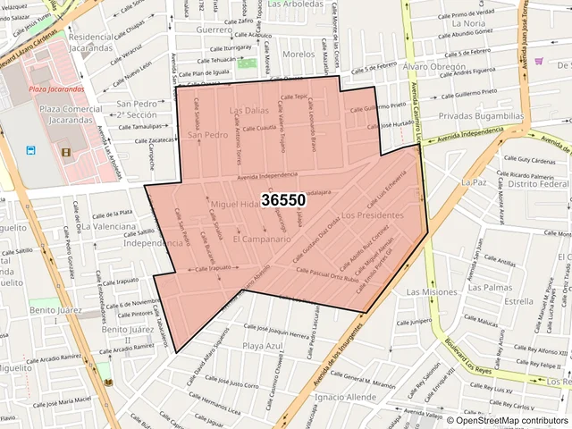 Mapa del código postal 36550, Irapuato, Guanajuato