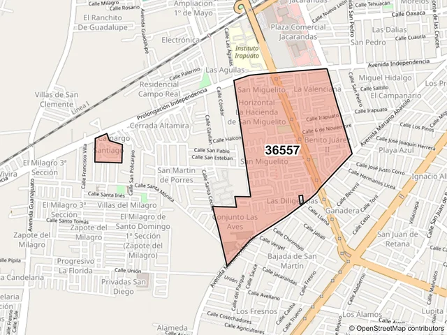Mapa del código postal 36557, Irapuato, Guanajuato