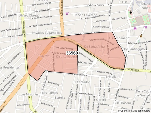 Mapa del código postal 36560, Irapuato, Guanajuato