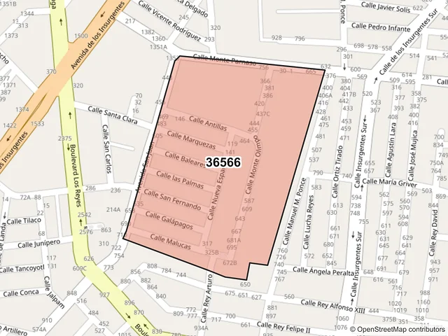 Mapa del código postal 36566, Irapuato, Guanajuato