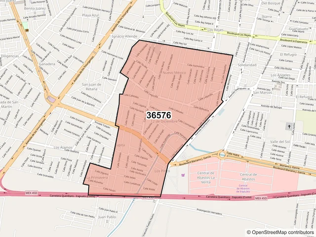 Mapa del código postal 36576, Irapuato, Guanajuato