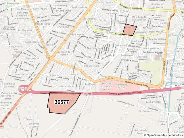 Mapa del código postal 36577, Irapuato, Guanajuato