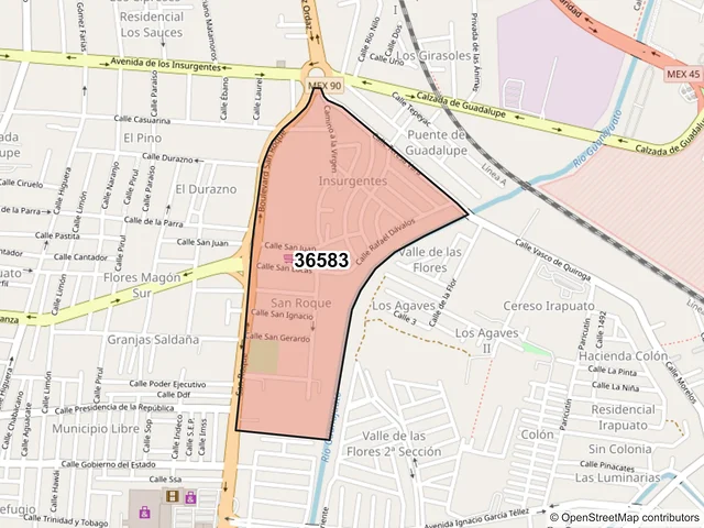 Mapa del código postal 36583, Irapuato, Guanajuato