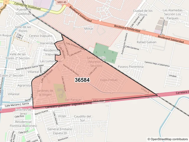 Mapa del código postal 36584, Irapuato, Guanajuato
