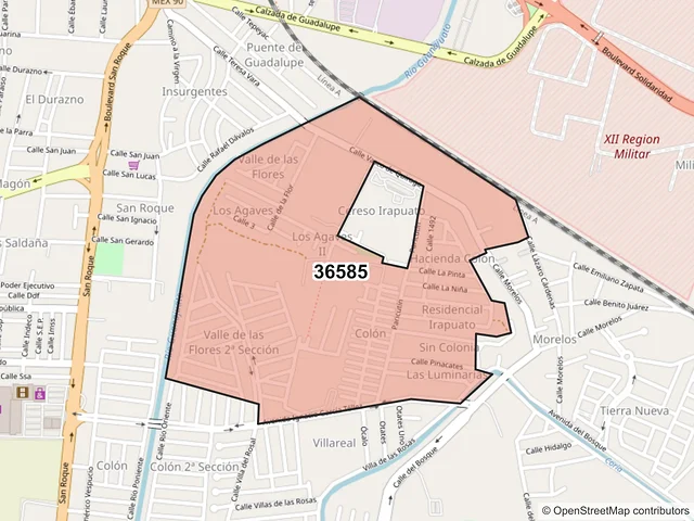 Mapa del código postal 36585, Irapuato, Guanajuato