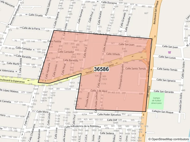 Mapa del código postal 36586, Irapuato, Guanajuato
