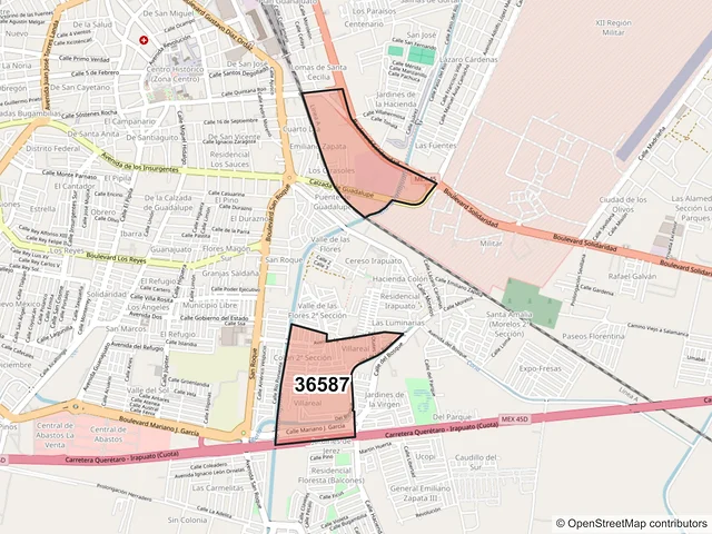 Mapa del código postal 36587, Irapuato, Guanajuato