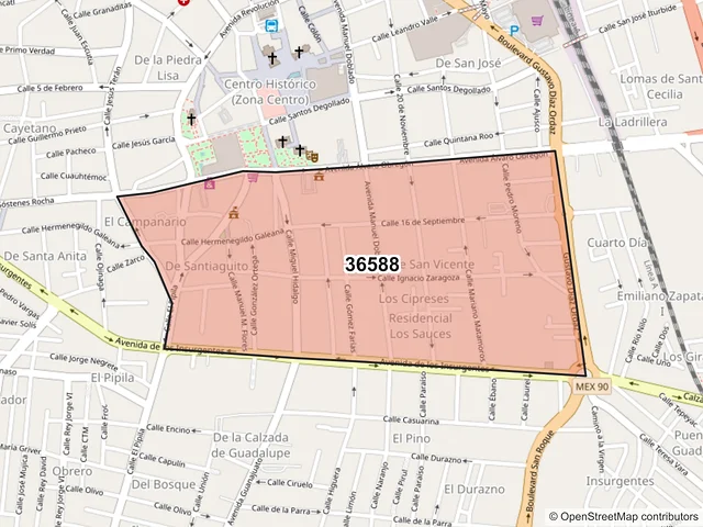 Mapa del código postal 36588, Irapuato, Guanajuato