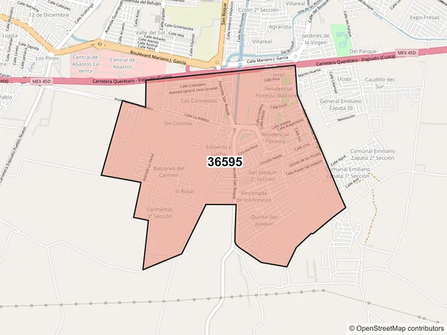 Mapa del código postal 36595, Irapuato, Guanajuato