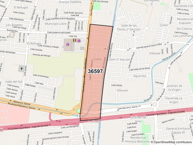 Mapa del código postal 36597, Irapuato, Guanajuato