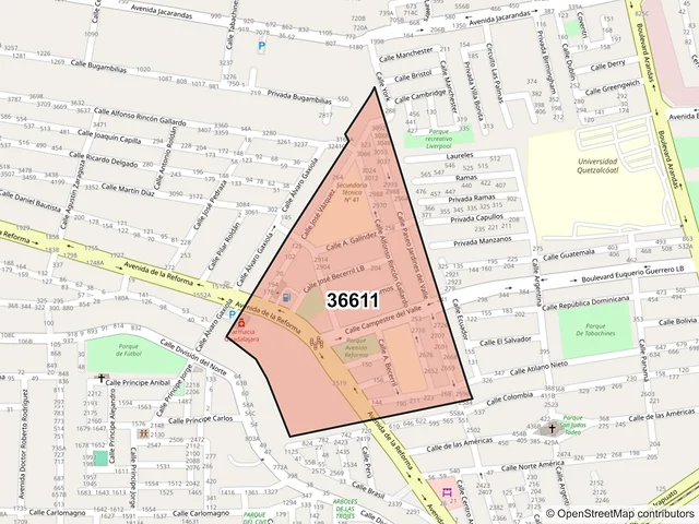 Mapa del código postal 36611, Irapuato, Guanajuato