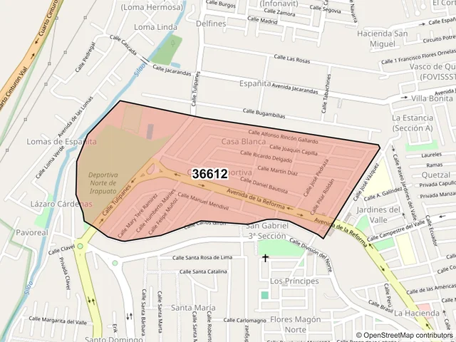 Mapa del código postal 36612, Irapuato, Guanajuato