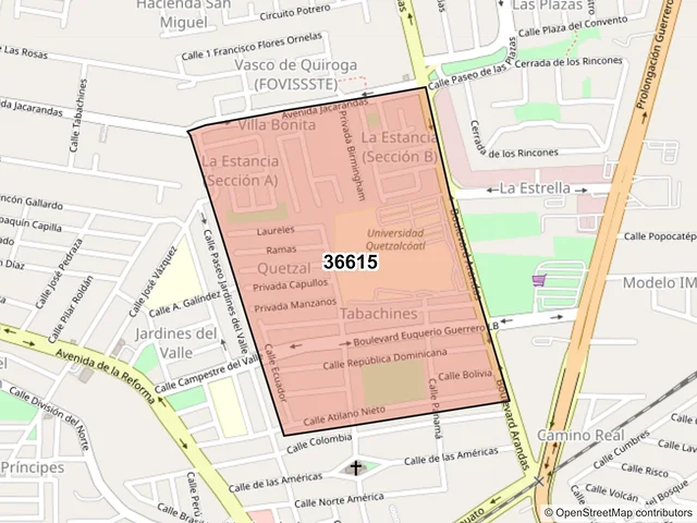 Mapa del código postal 36615, Irapuato, Guanajuato