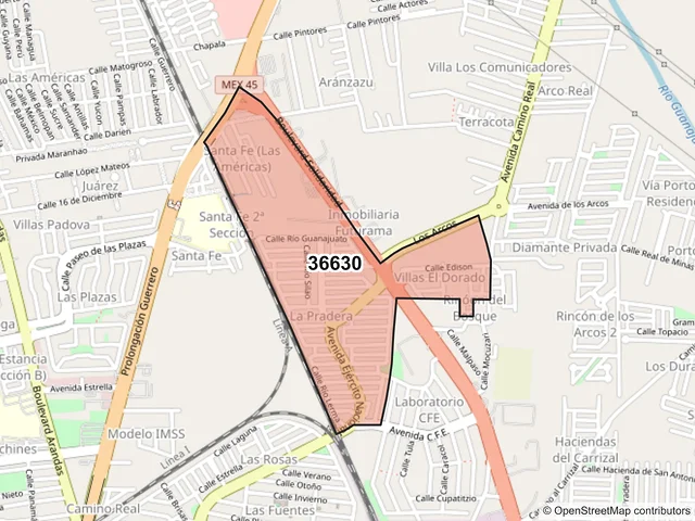 Mapa del código postal 36630, Irapuato, Guanajuato