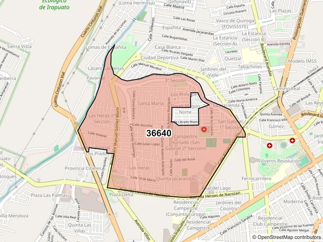Mapa del código postal 36640, Irapuato, Guanajuato