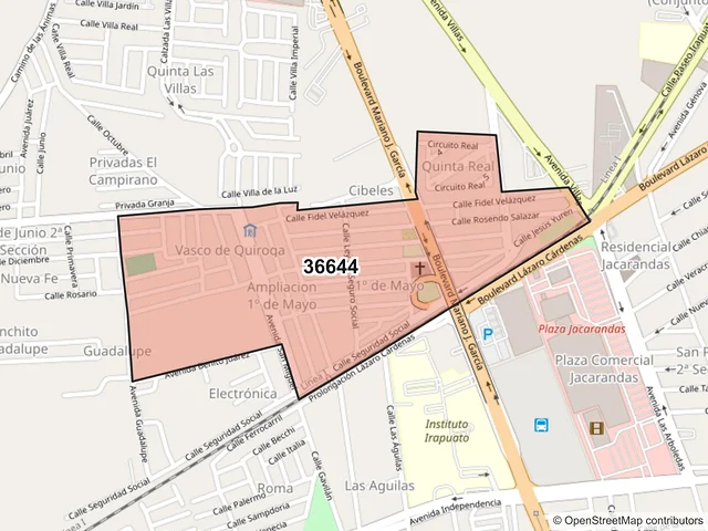 Mapa del código postal 36644, Irapuato, Guanajuato