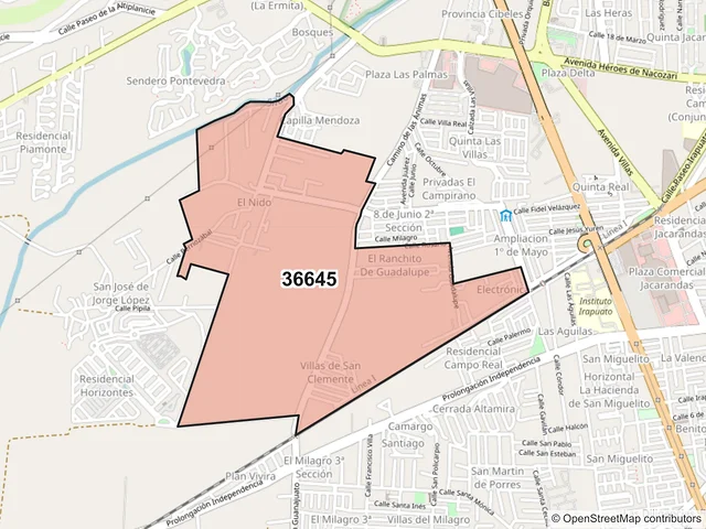 Mapa del código postal 36645, Irapuato, Guanajuato