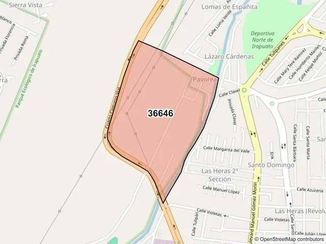 Mapa del código postal 36646, Irapuato, Guanajuato