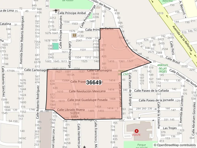 Mapa del código postal 36649, Irapuato, Guanajuato