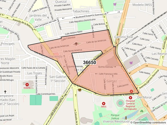 Mapa del código postal 36650, Irapuato, Guanajuato