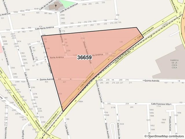 Mapa del código postal 36659, Irapuato, Guanajuato