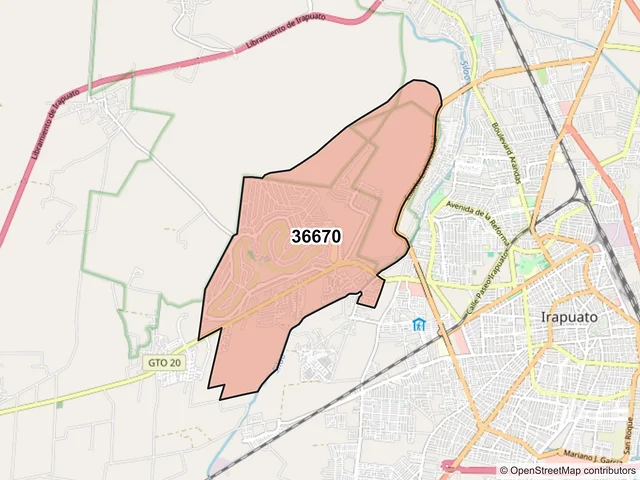 Mapa del código postal 36670, Irapuato, Guanajuato