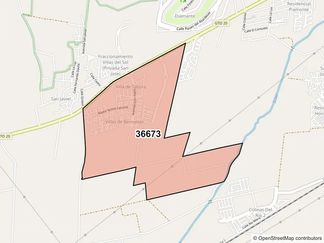 Mapa del código postal 36673, Irapuato, Guanajuato