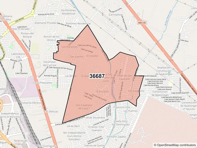 Mapa del código postal 36687, Irapuato, Guanajuato