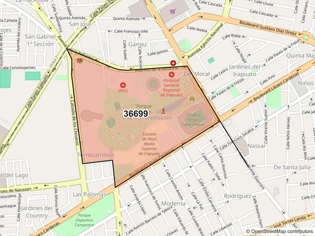 Mapa del código postal 36699, Irapuato, Guanajuato