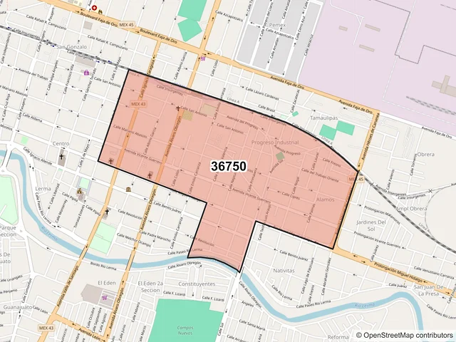 Mapa del código postal 36750, Salamanca, Guanajuato